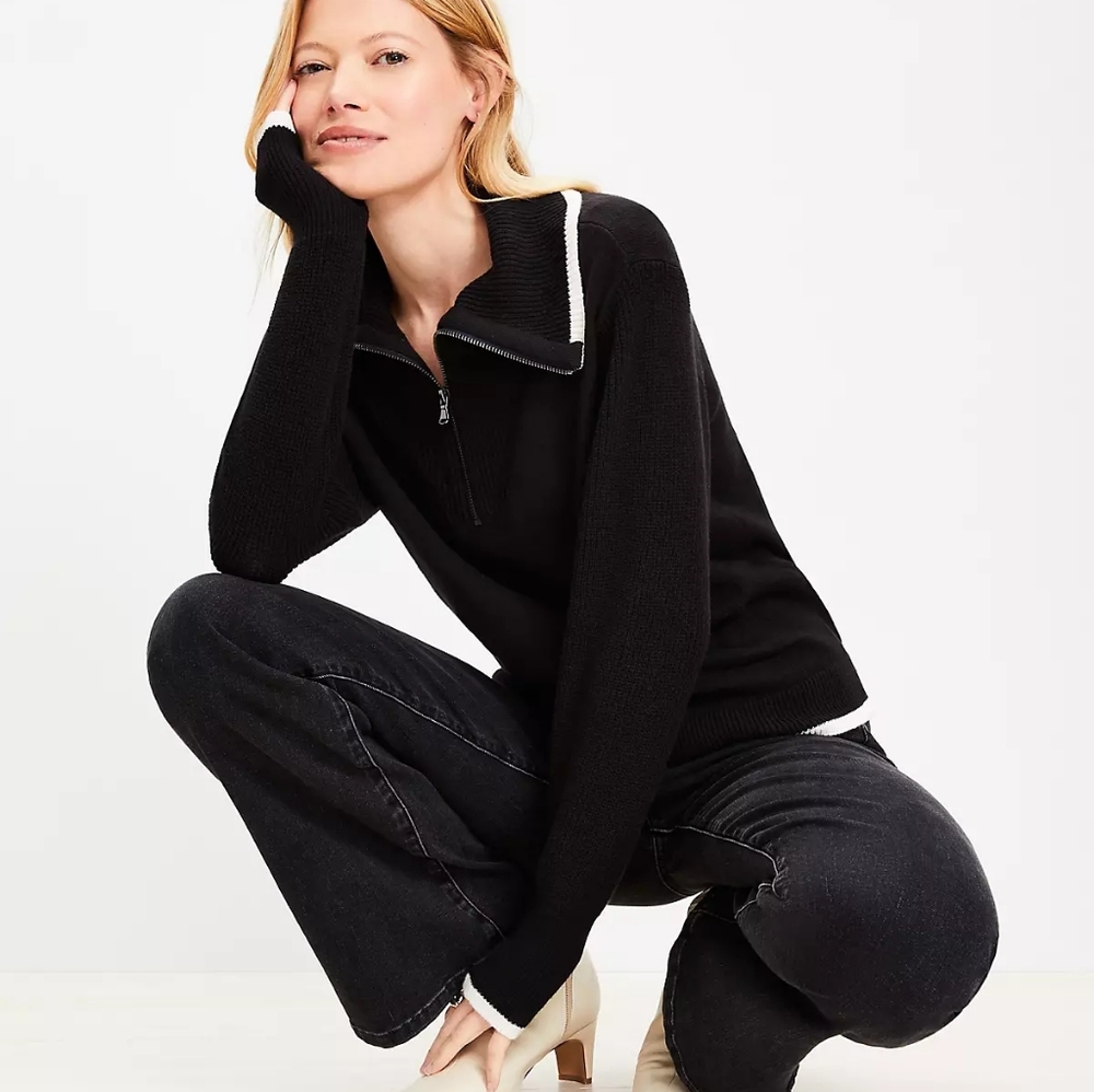 LOFT Tipped Half-Zip Sweater